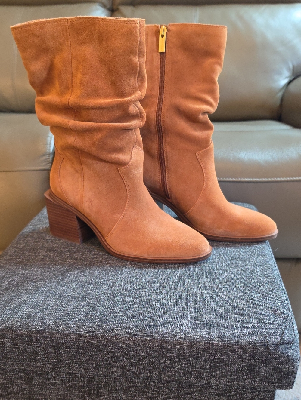 Vince Camuto Kenidra Water-Repellent Slouch Boots in suede, size 7 Wide.